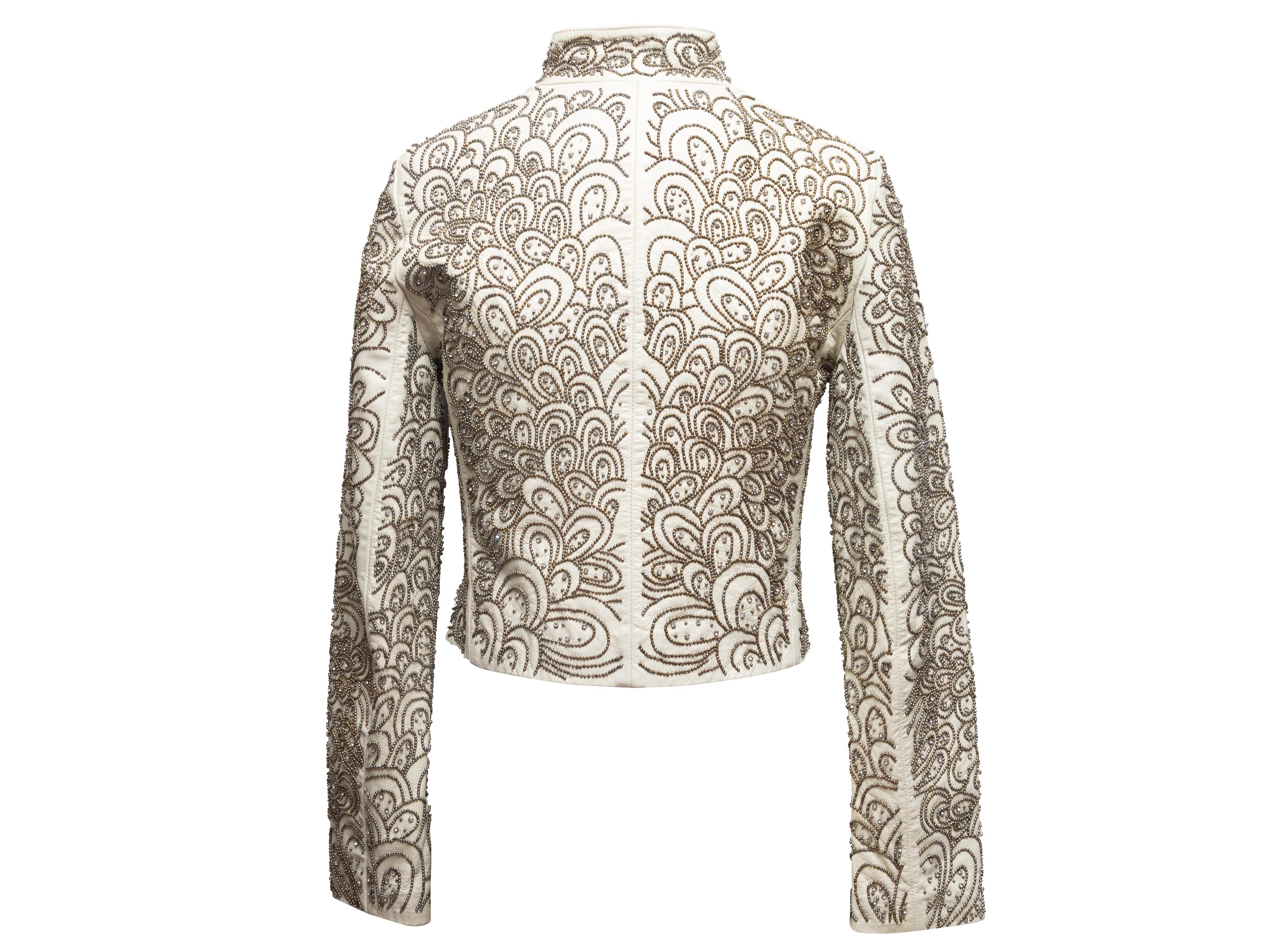 Weiße Alice + Olivia Perlen Leder Moto Jacke Größe US S Damen im Angebot