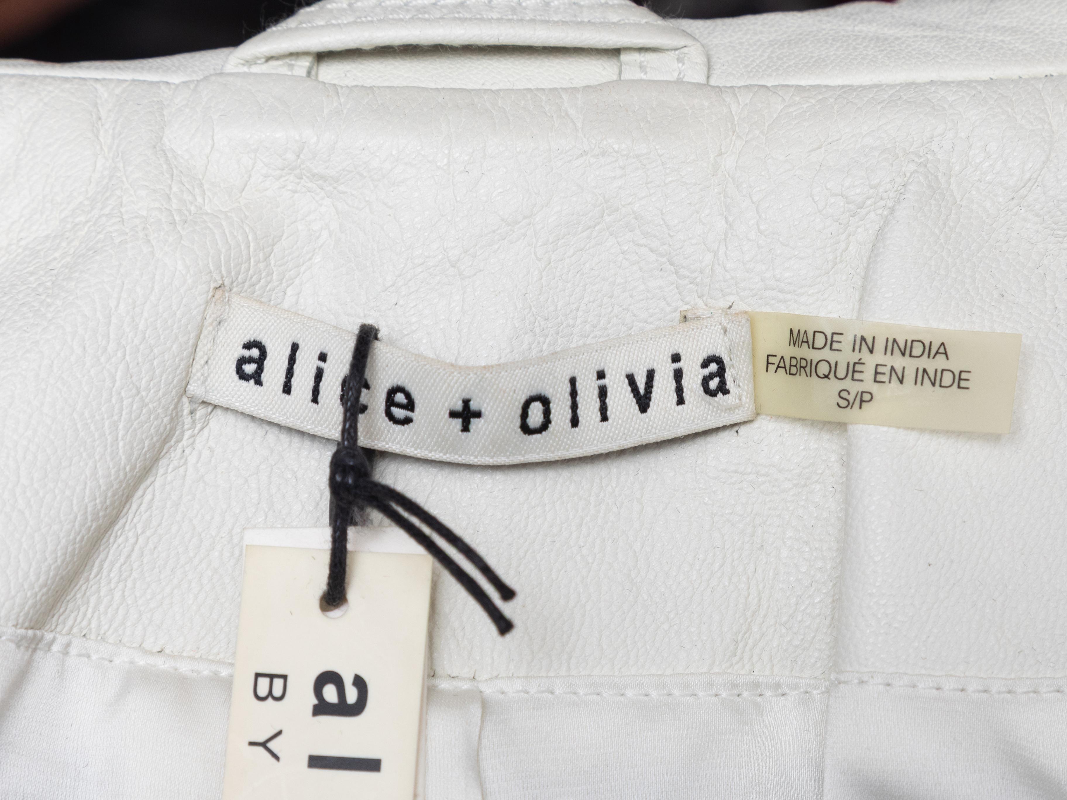 Weiße Alice + Olivia Perlen Leder Moto Jacke Größe US S im Angebot 1