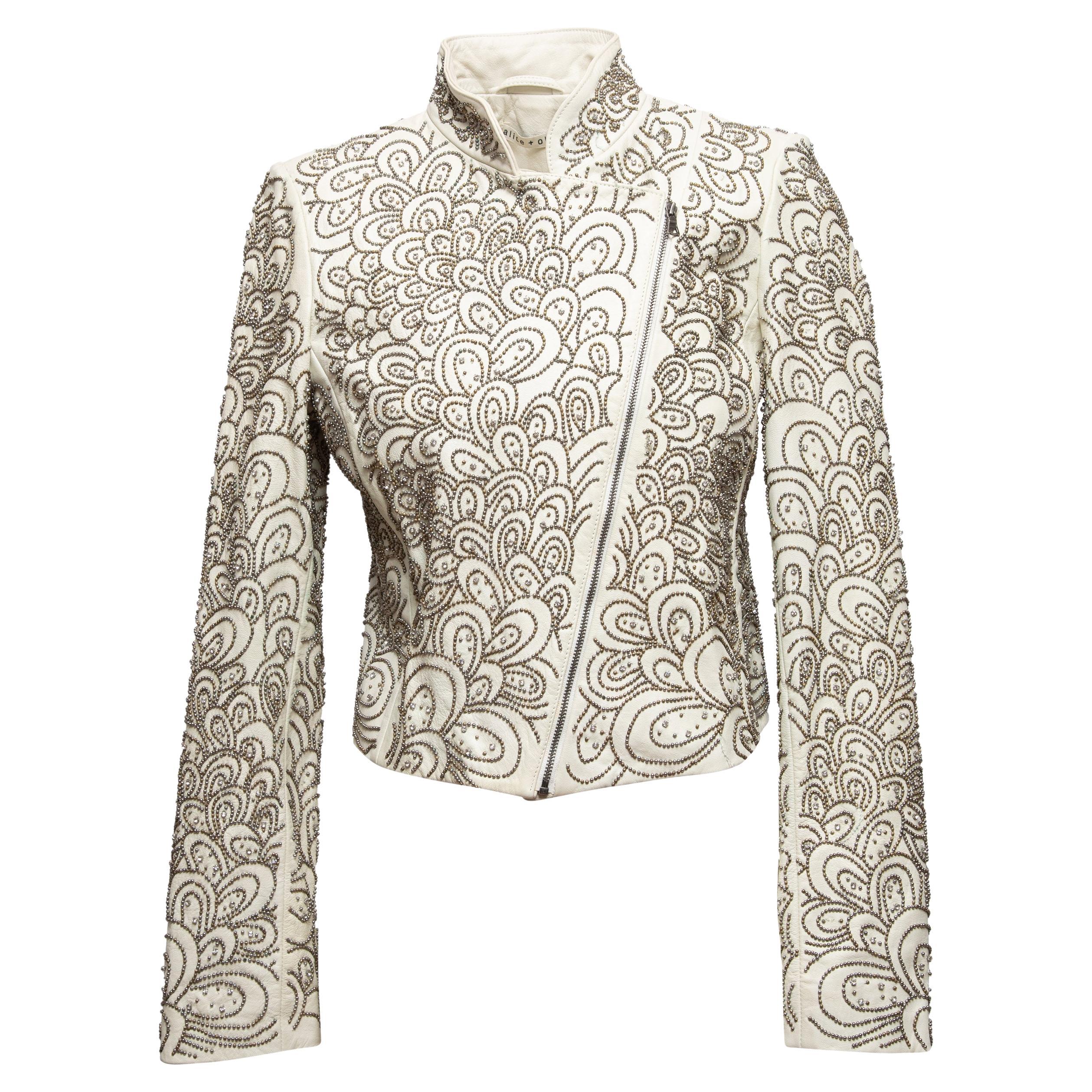 White Alice + Olivia Studded Leather Moto Jacket