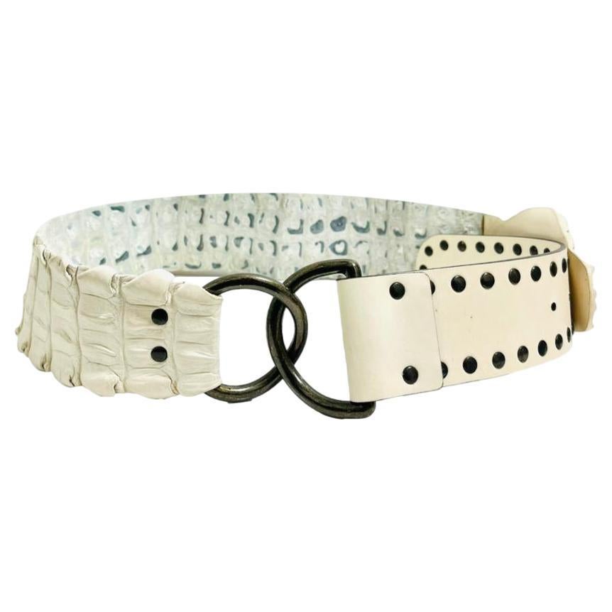 Ceinture à boucle en cuir exotique en alligator blanc en vente