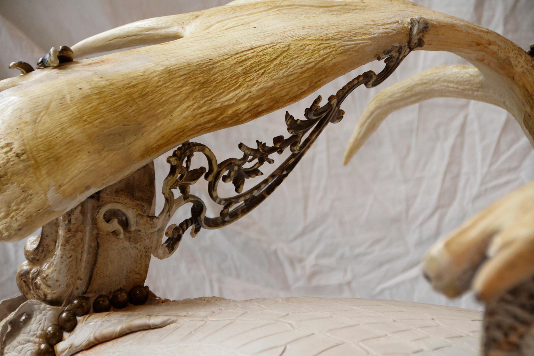 White Alligator Throne with Natural Moose Antler For Sale 5