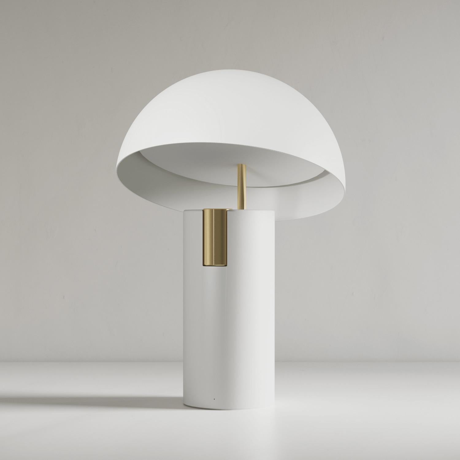 White Alto Lamp by JAUNE STUDIO
Dimensions: D 25 x H 36 cm
Materials: Aluminum body, lacquered painting, brushed gold or nickel tinted cylinders and stem. Diffuser in opaline white PMMA.

Lighting : Variable LED lighting 1800 to 2700K - 0 to 1000