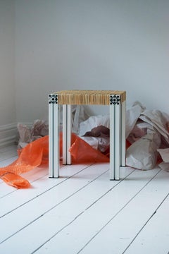 White Aluminium Stool with Lapping Cane Seating from Anodised Wicker Collection