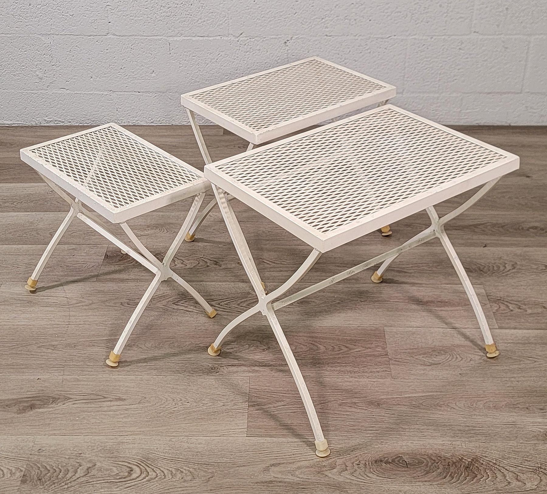 American White Aluminum Outdoor Nesting Tables by Scroll - Set of 3 For Sale