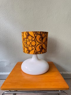 White Aluminum Table Lamp 1970s Psychedelic Floral Shade Retro Design