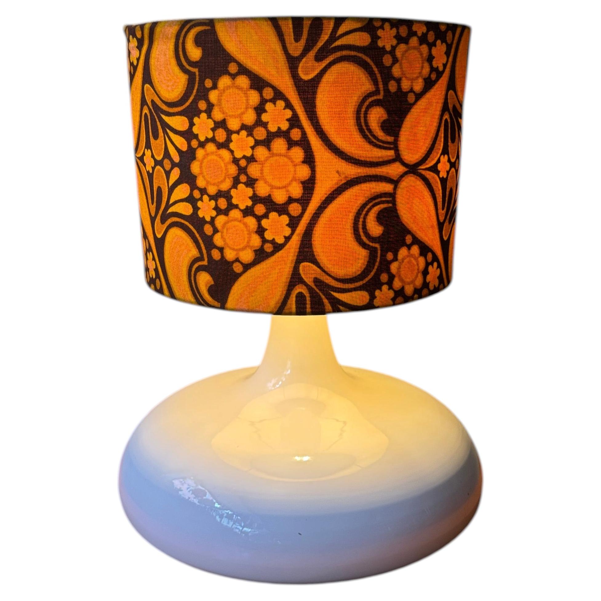 White Aluminum Table Lamp 1970s Psychedelic Floral Shade Retro Design