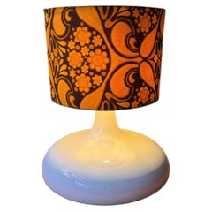 White Aluminum Table Lamp 1970s Psychedelic Floral Shade Retro Design
