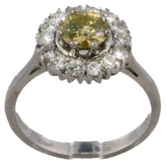 White & Yellow Diamond Halo Ring