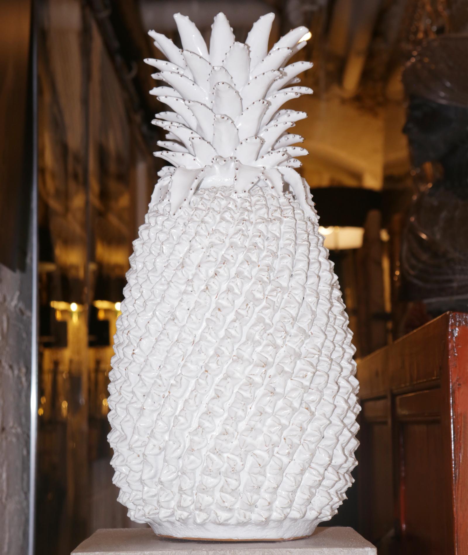 French White Ananas Porcelain Sculpture For Sale