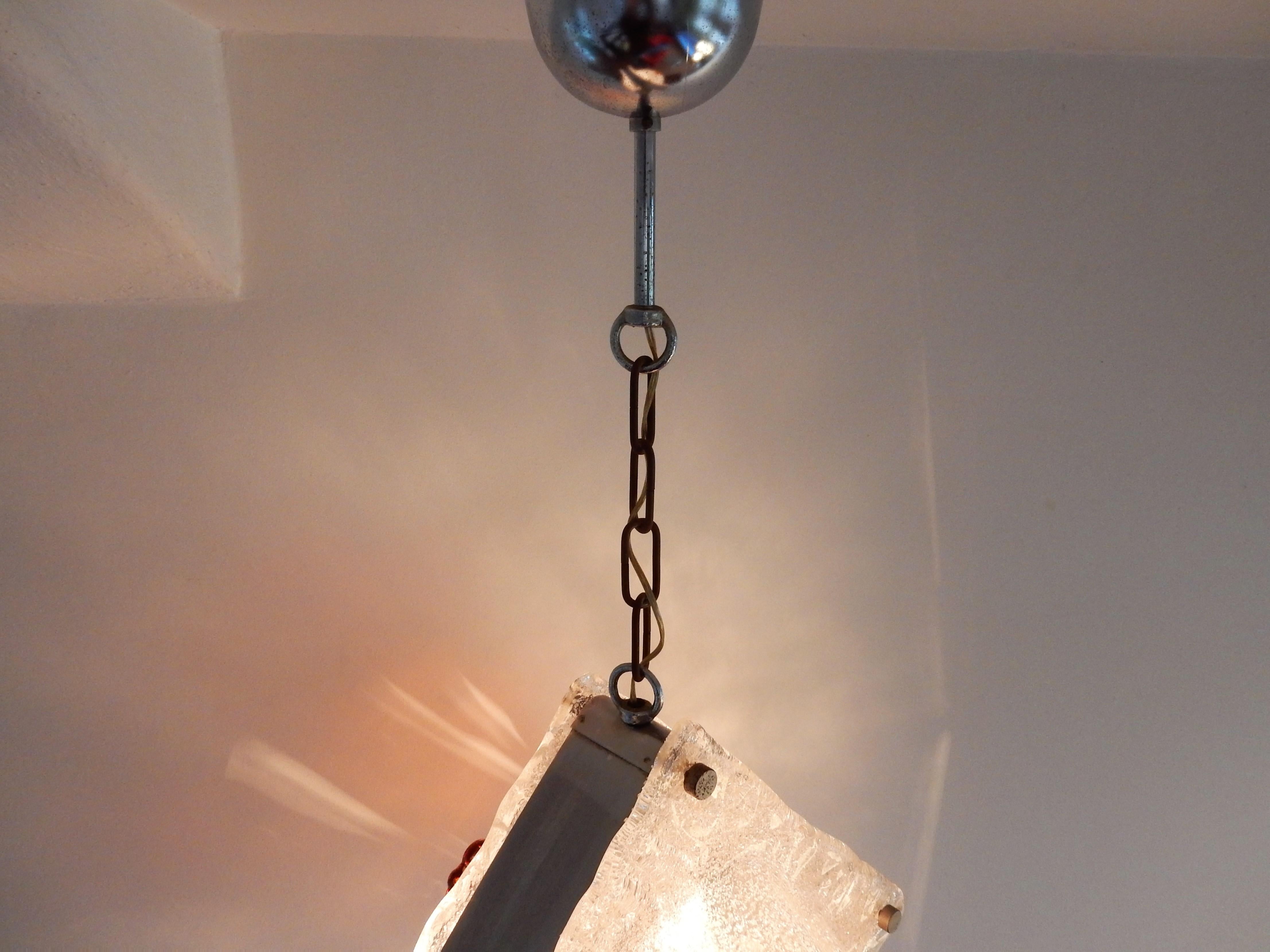 Italian White and Amber Murano Glass Pendant Lamp, Italy, 1960s For Sale