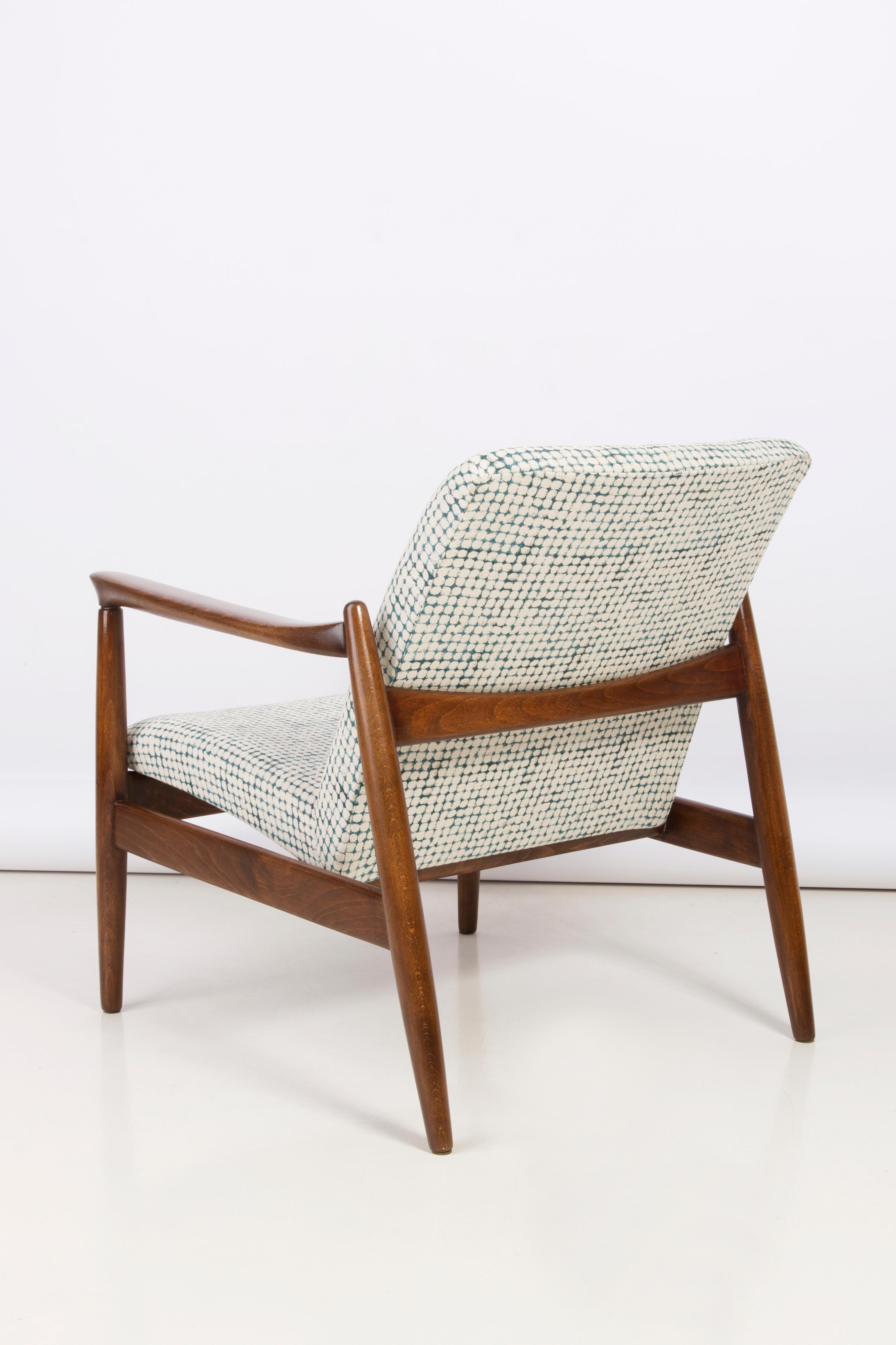 White and Aqua Vintage Armchair and Stool, Edmund Homa, 1960s For Sale 1