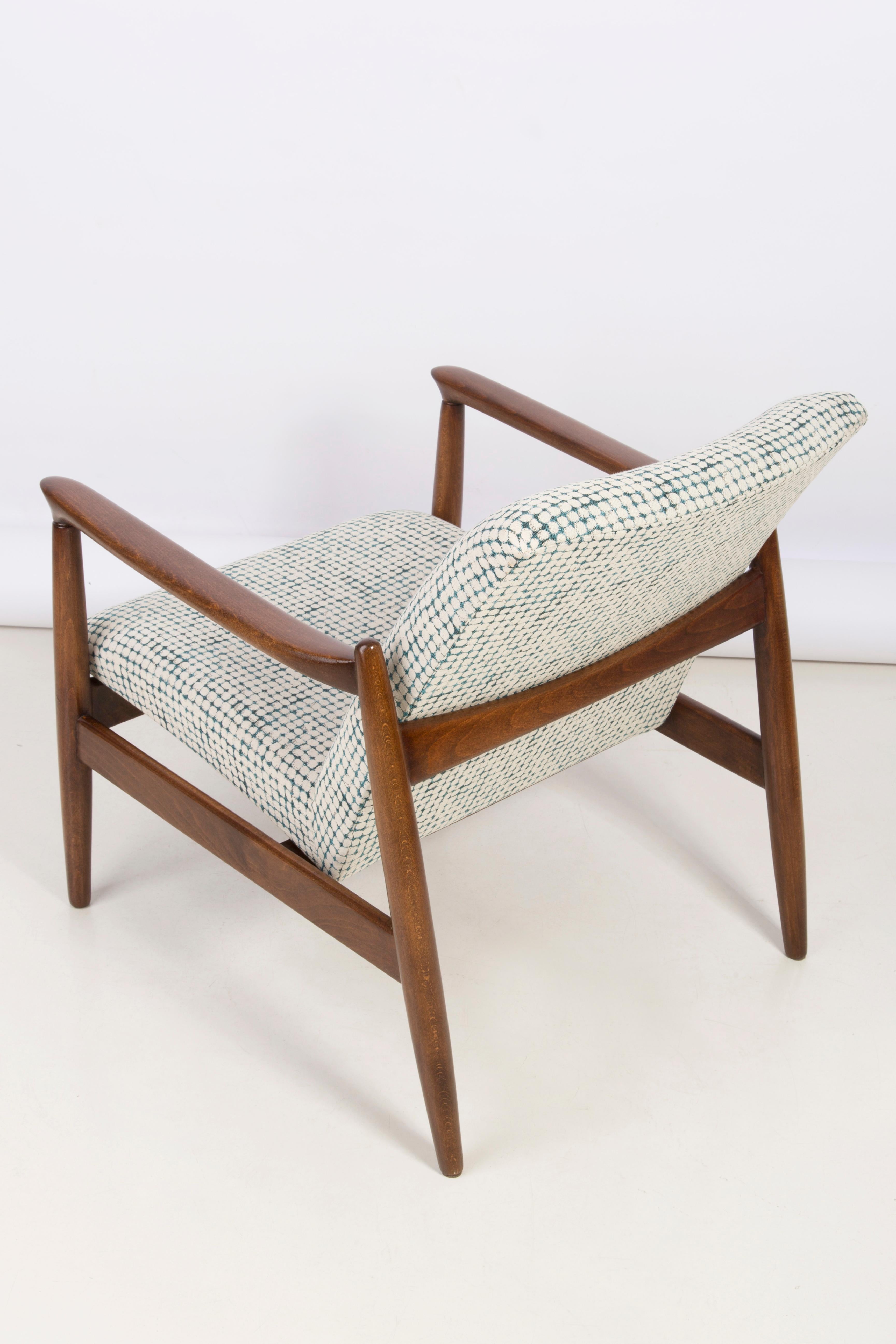White and Aqua Vintage Armchair and Stool, Edmund Homa, 1960s For Sale 2