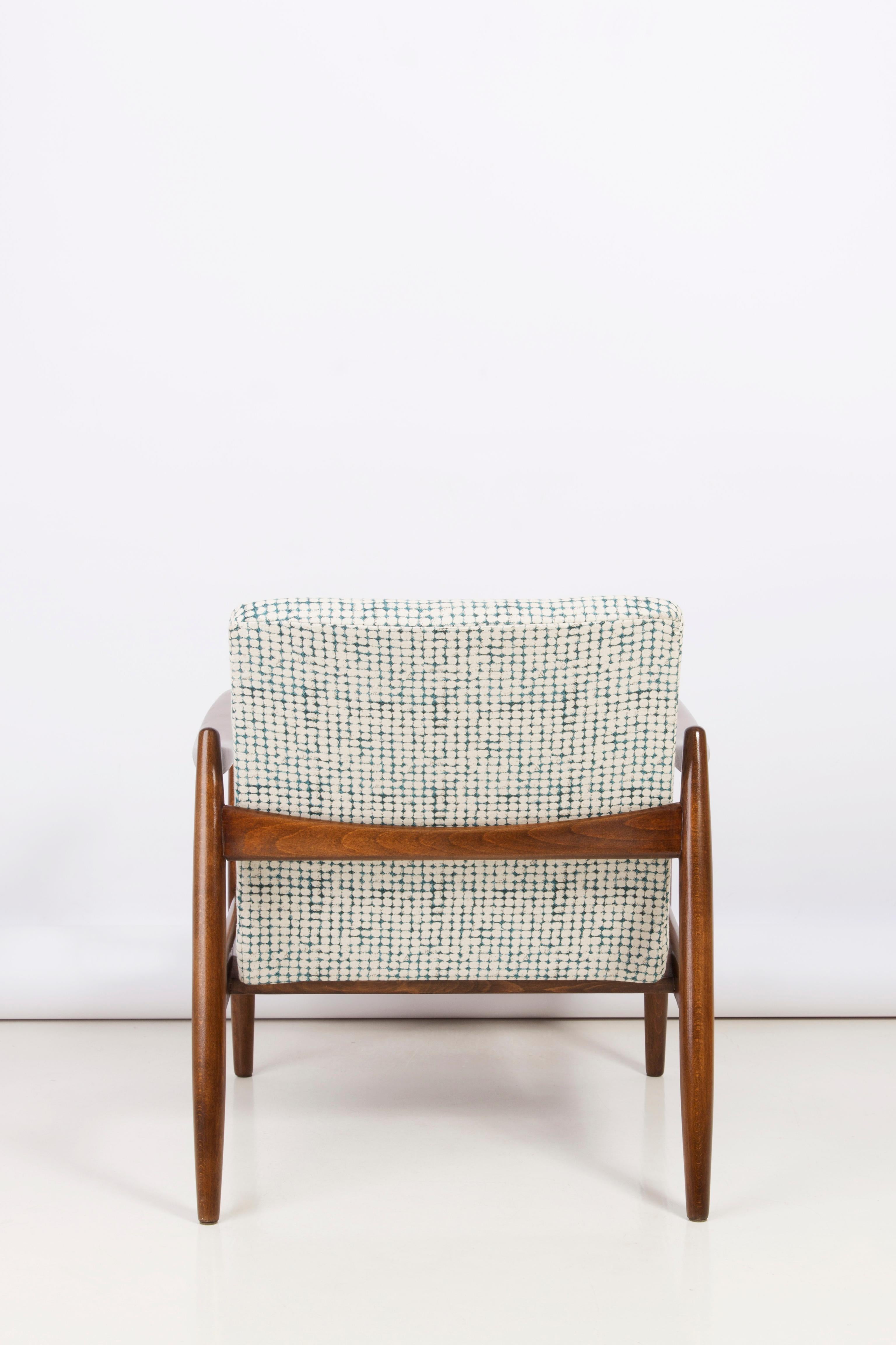 White and Aqua Vintage Armchair and Stool, Edmund Homa, 1960s For Sale 3