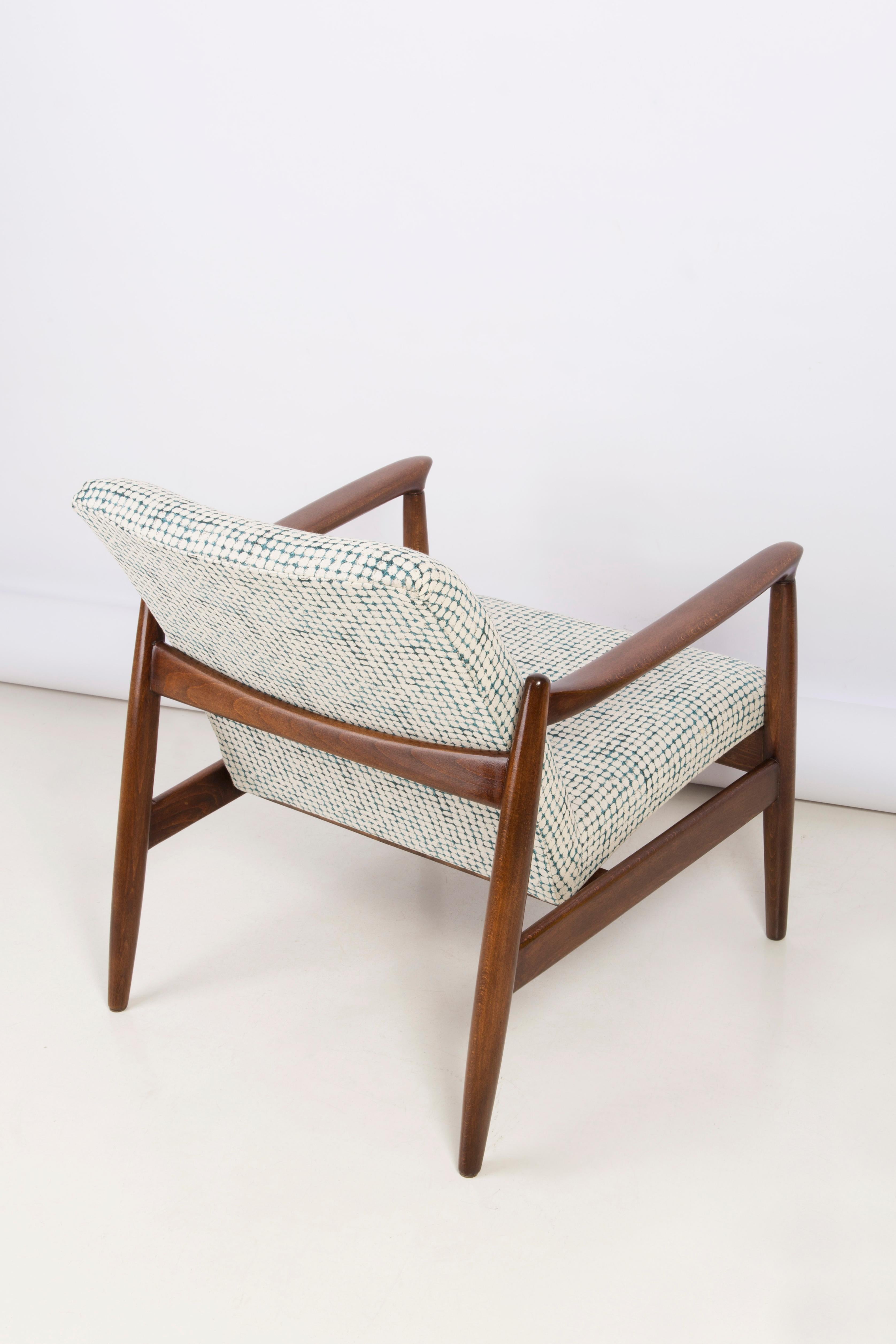 White and Aqua Vintage Armchair and Stool, Edmund Homa, 1960s For Sale 4