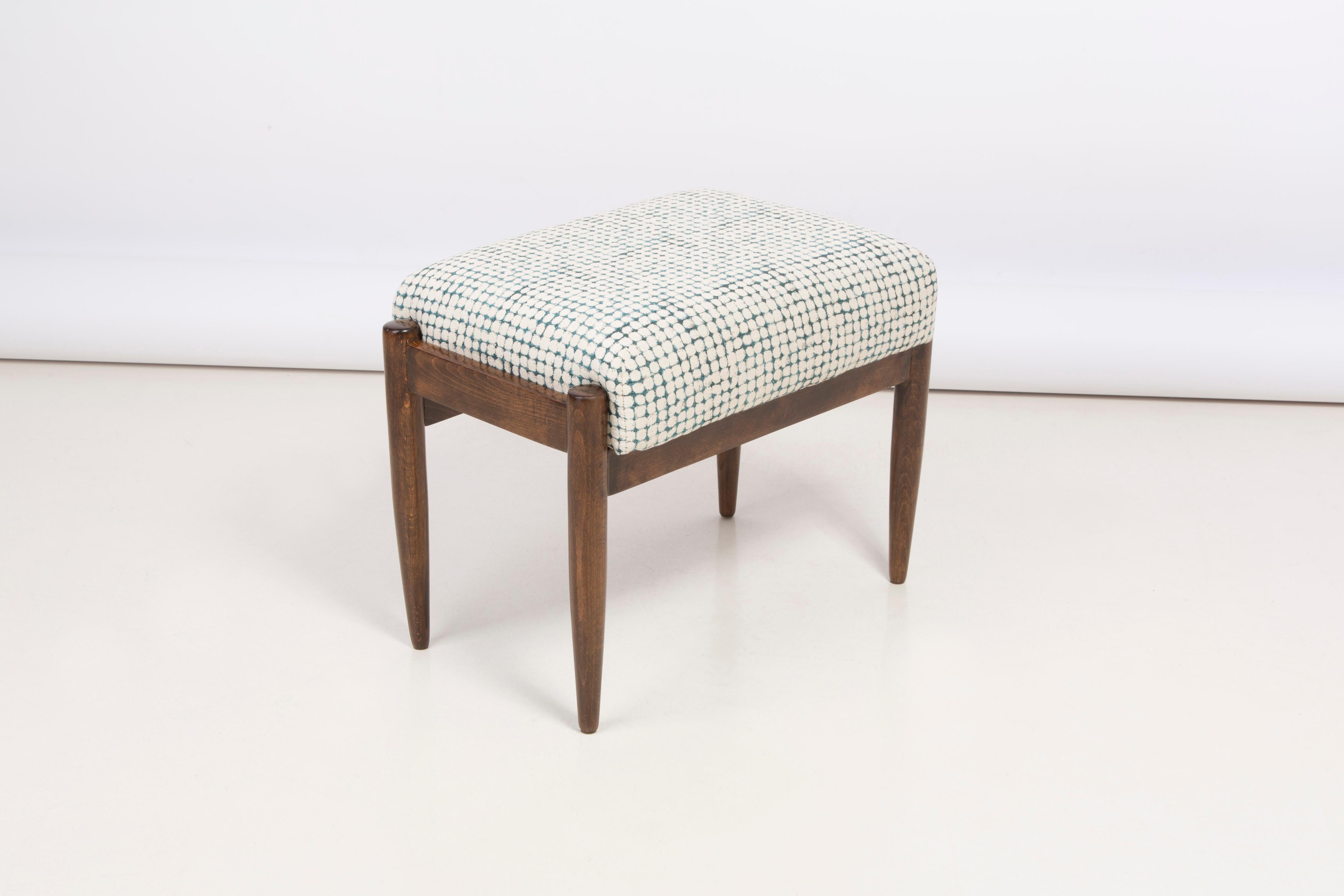 White and Aqua Vintage Armchair and Stool, Edmund Homa, 1960s For Sale 5