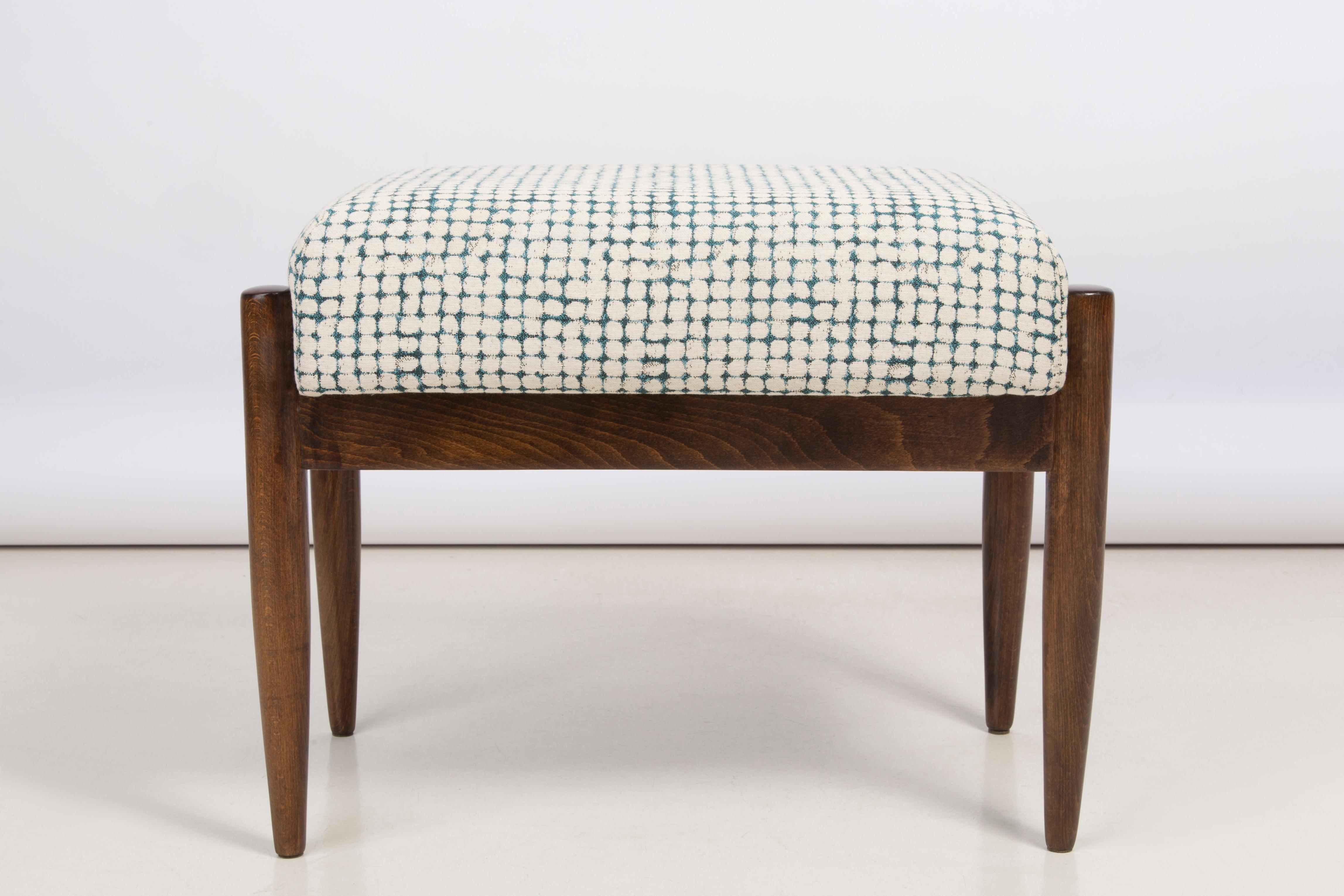 White and Aqua Vintage Armchair and Stool, Edmund Homa, 1960s For Sale 9