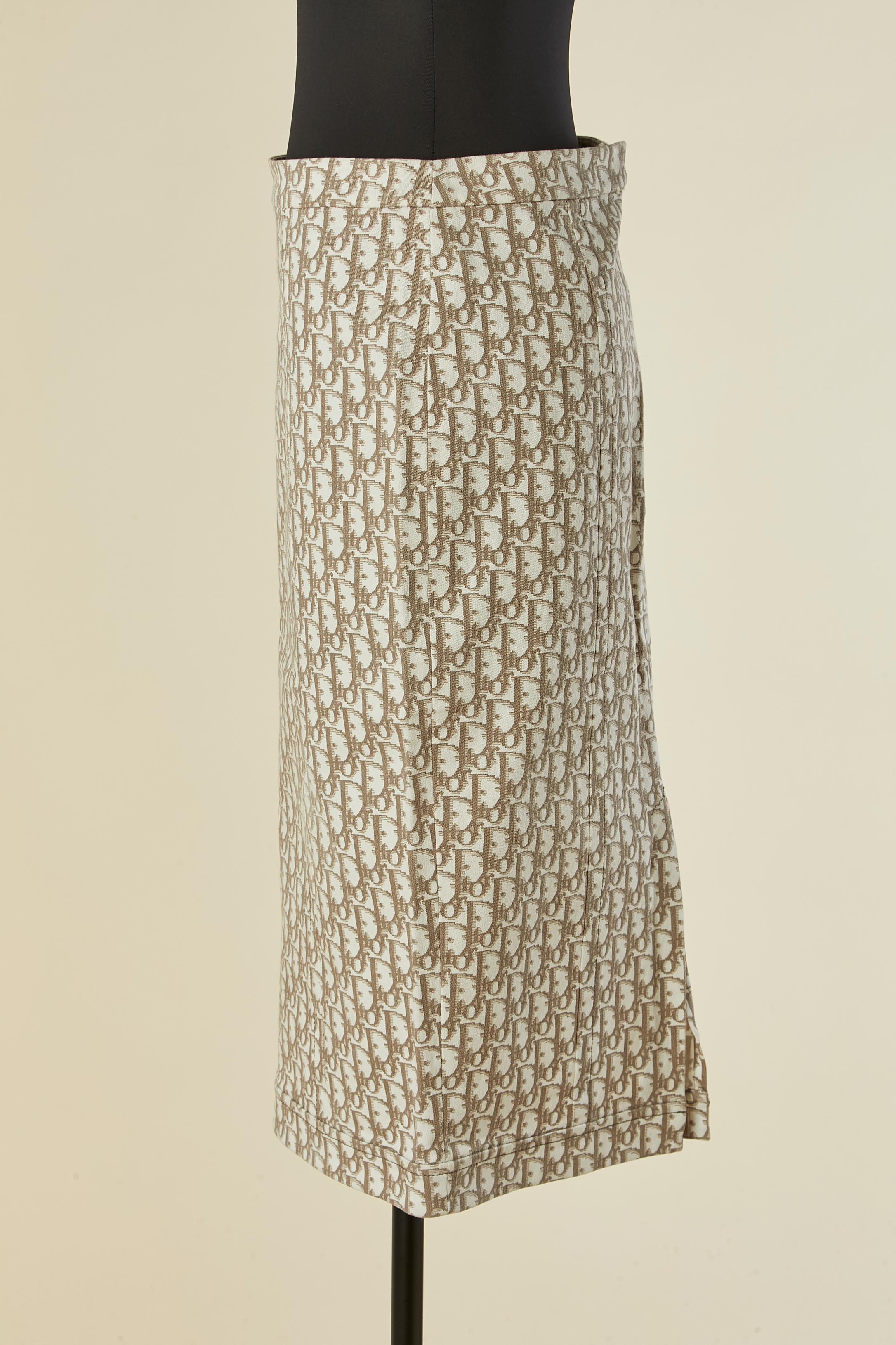 Blanco y beige jacquard Monograma falda lápiz CHRISTIAN DIOR Marrón en venta