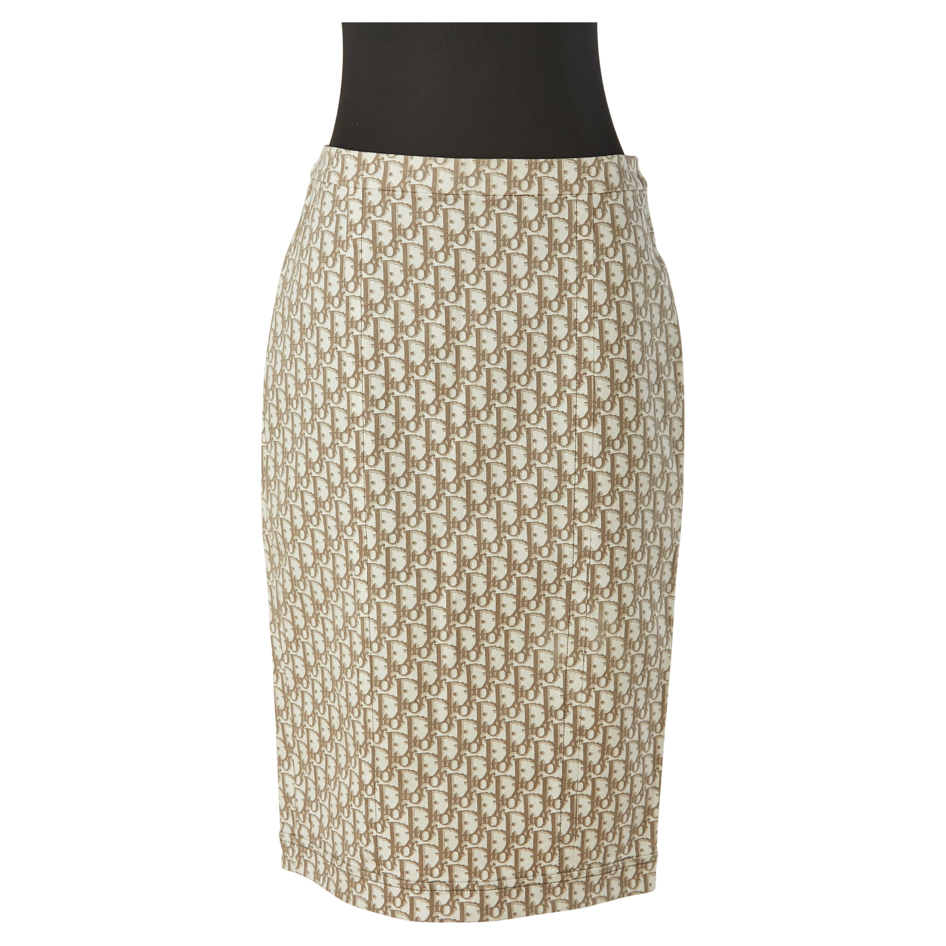 Jupe crayon Monogram en jacquard blanc et beige CHRISTIAN DIOR