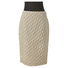 Jupe crayon Monogram en jacquard blanc et beige CHRISTIAN DIOR