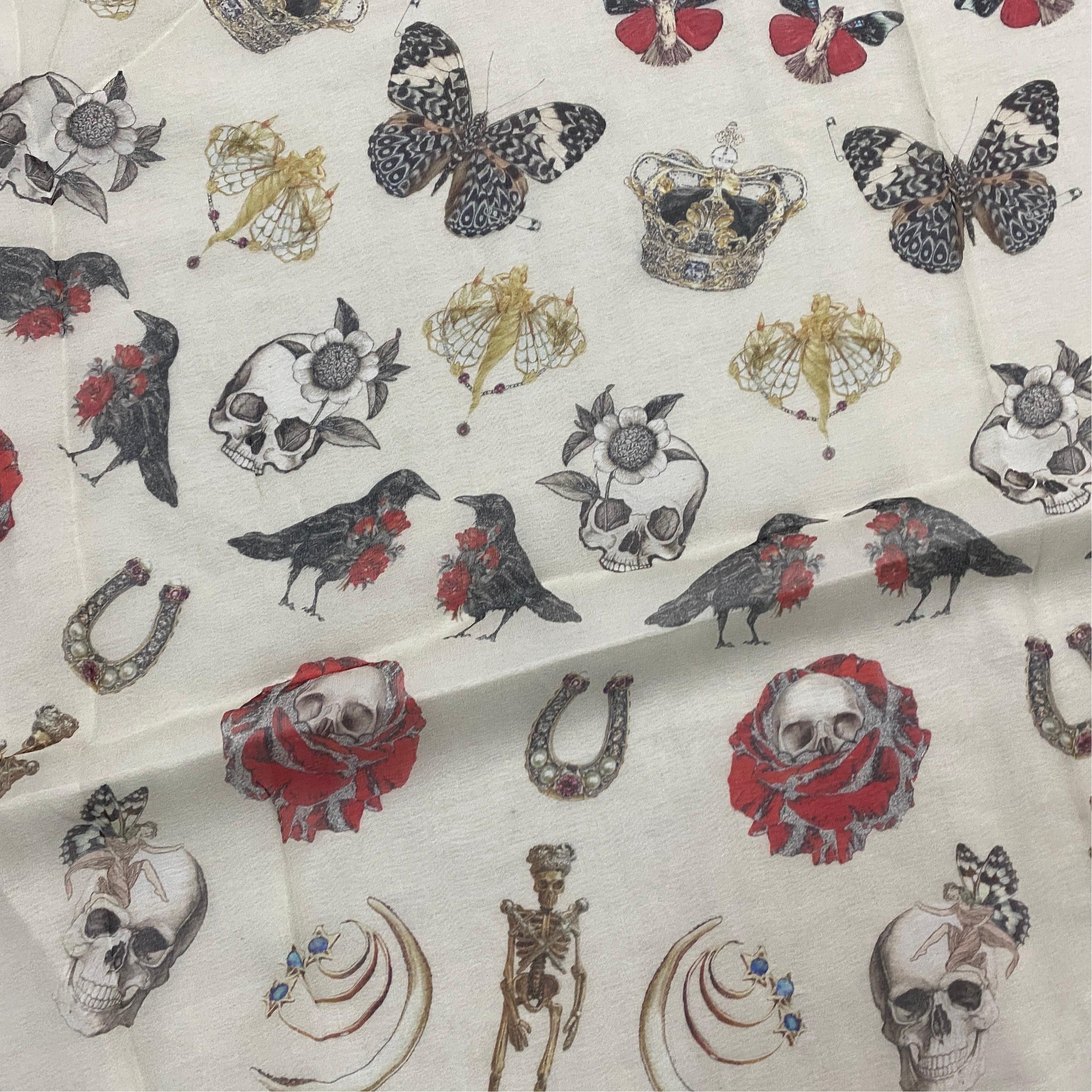 Gray An Iconic Policrome Silk Scarf by Alexander McQueen Manufactured in Italy For Sale