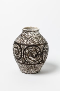 White and Black 20th Century Art Deco Ceramic Vase Style of Jean Besnard 1930