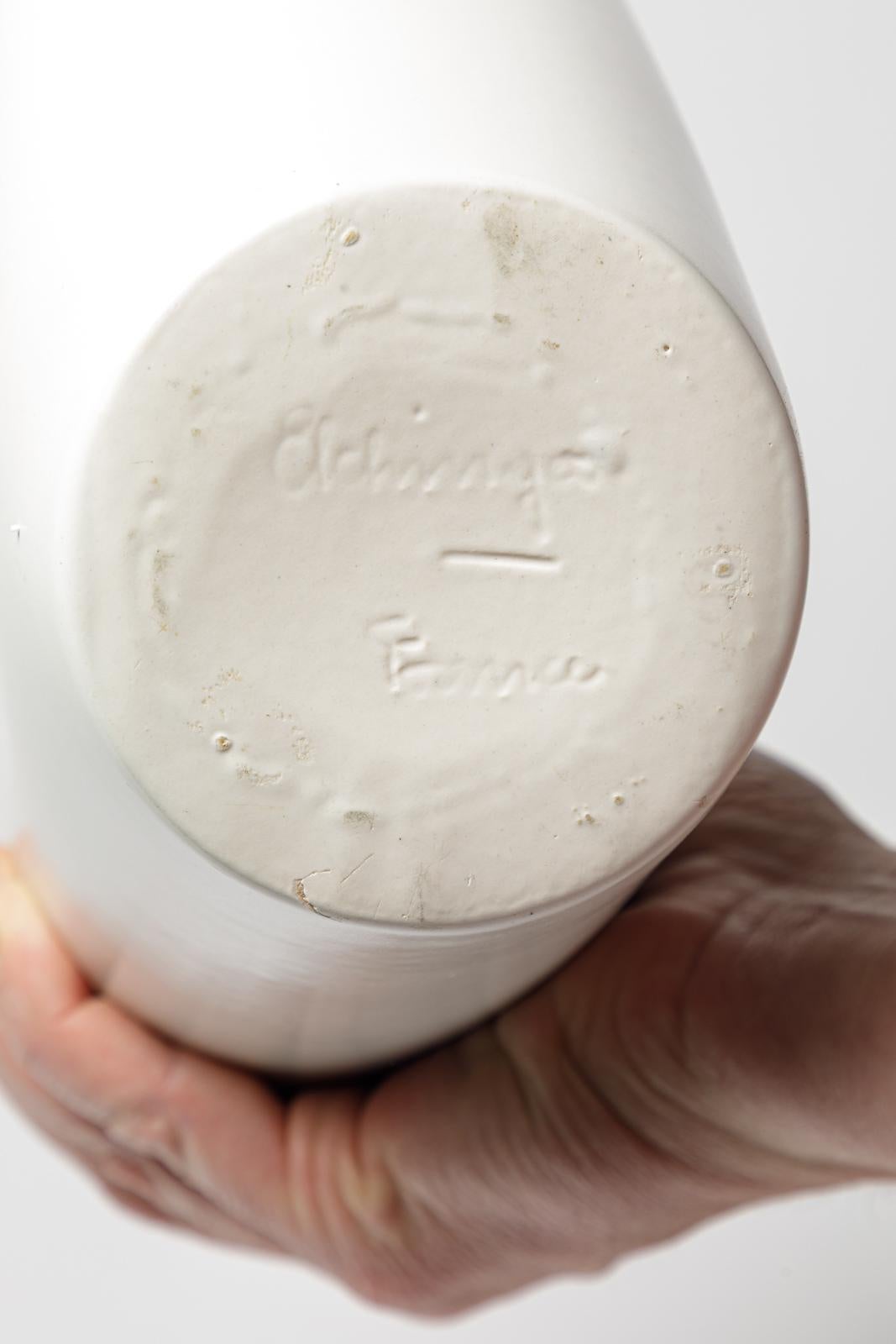 Ceramic white and black 20th century design ceramic vase by Fernand Elchinger 1950 For Sale