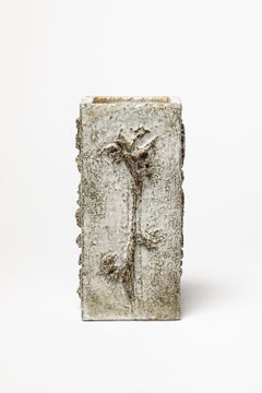 Vase en céramique blanc et noir design du 20ème siècle par Huguette Bessone Vallauris