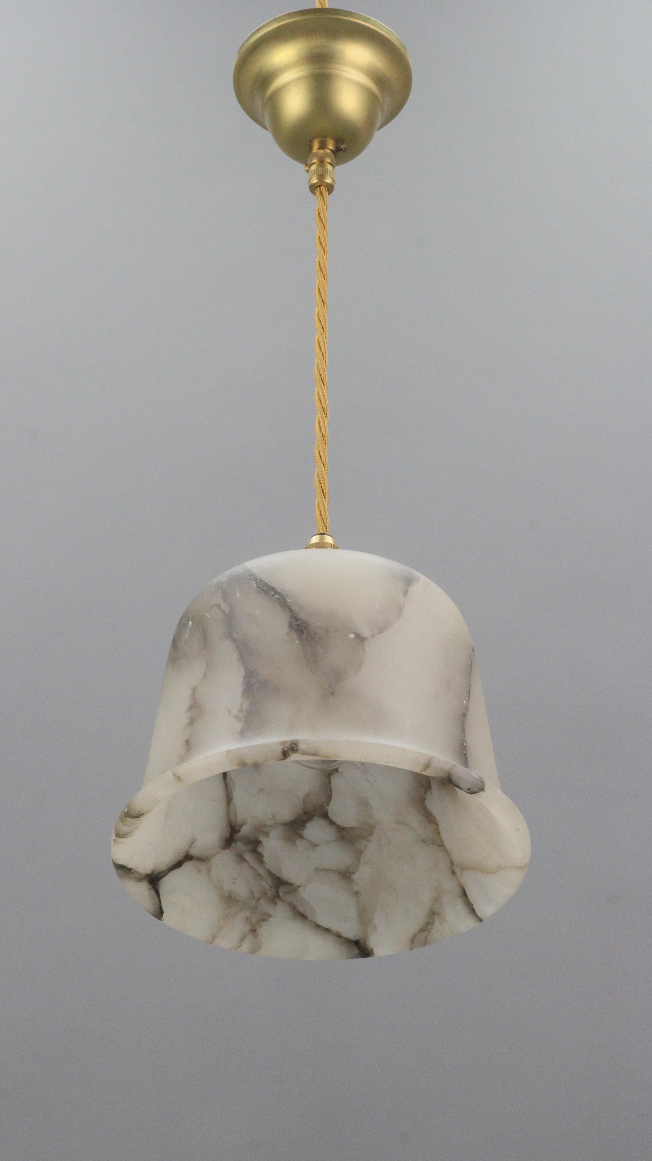 White and Black Alabaster and Brass Pendant Light Fixture 6