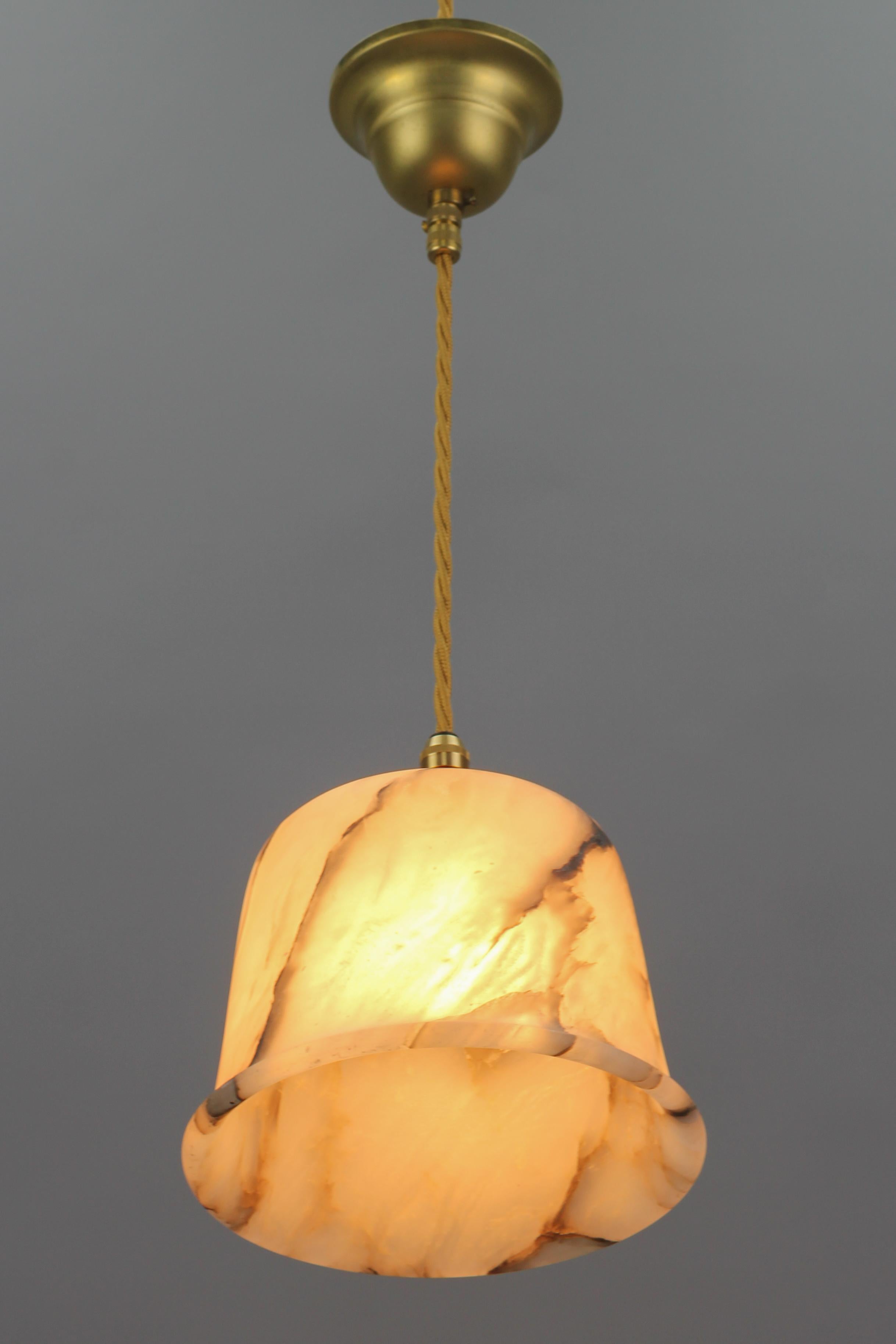 European White and Black Alabaster and Brass Pendant Light Fixture