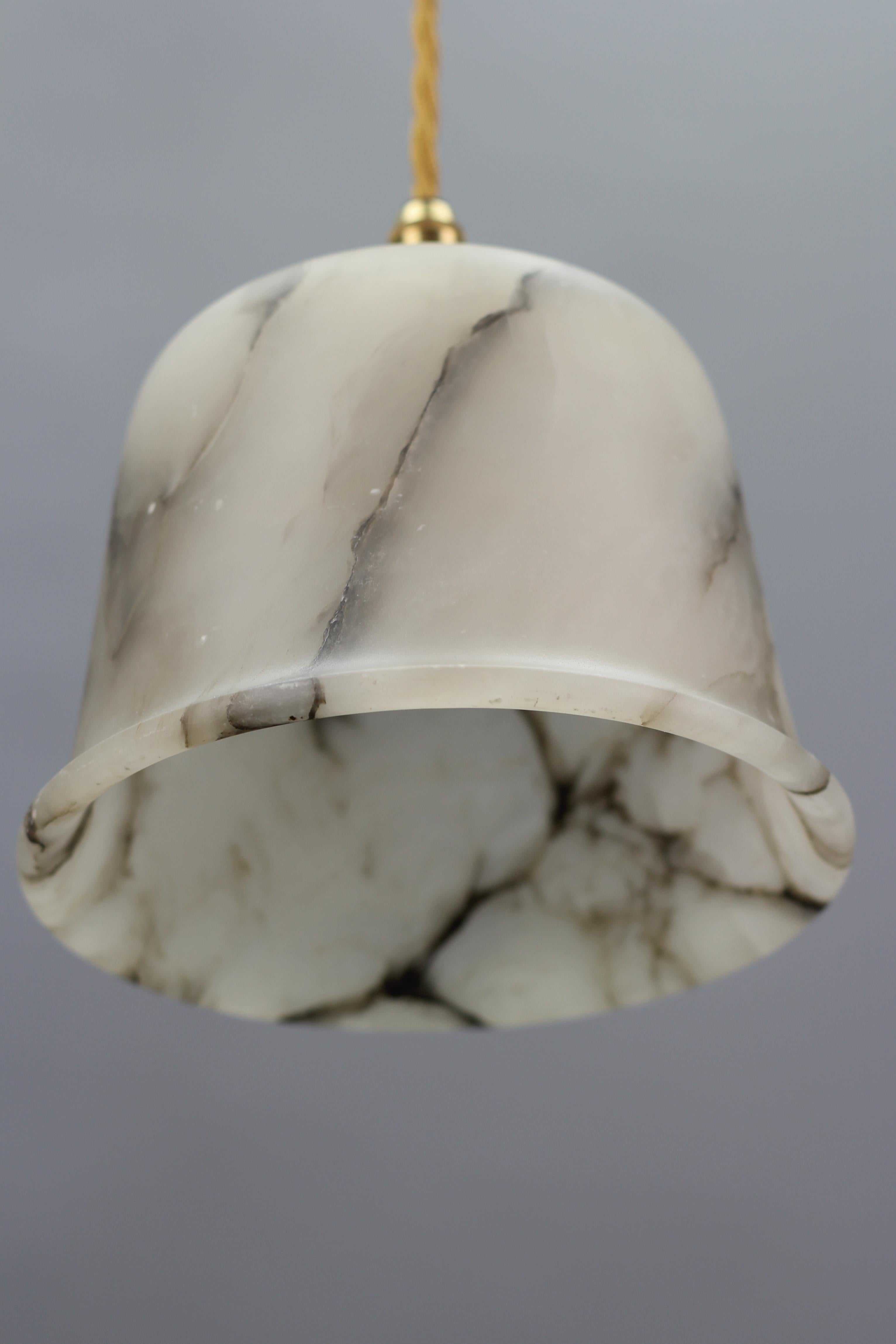 Mid-20th Century White and Black Alabaster and Brass Pendant Light Fixture