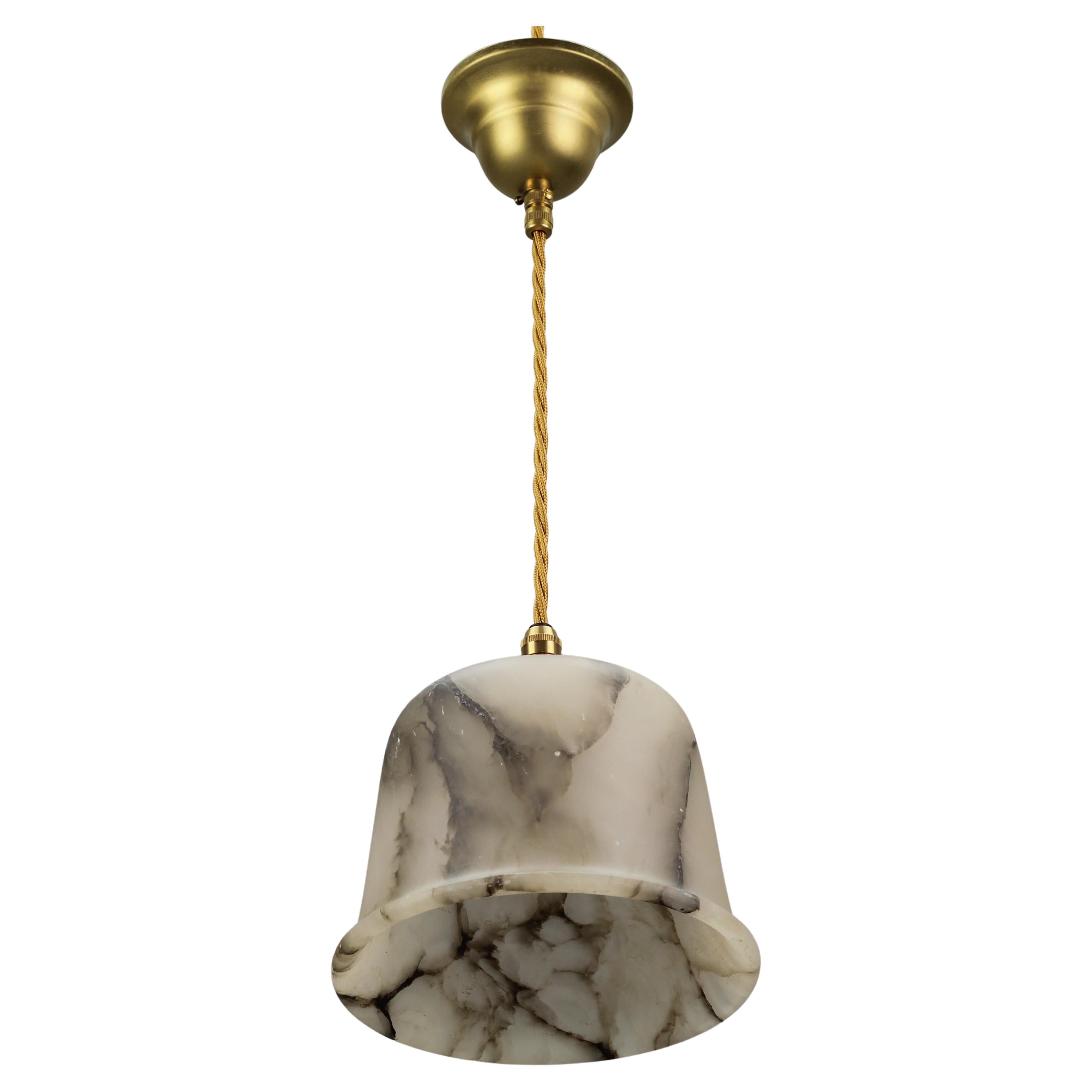 White and Black Alabaster and Brass Pendant Light Fixture