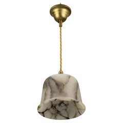 White and Black Alabaster and Brass Pendant Light Fixture