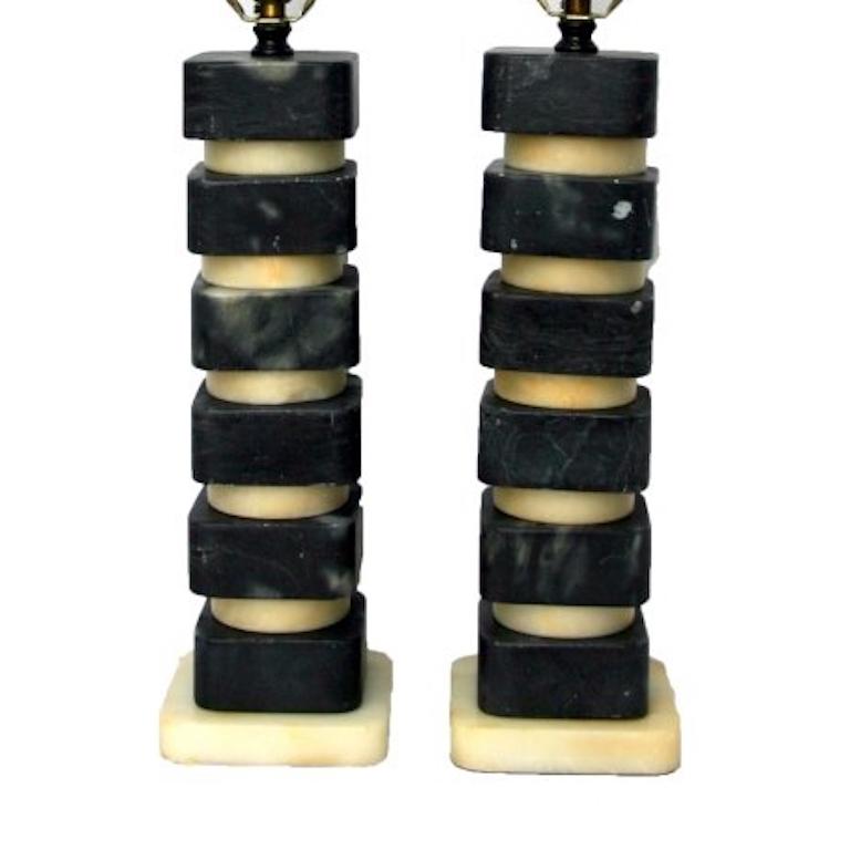 White and Black Alabaster Lamps For Sale 2