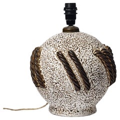 white and black art deco 20th century ceramic table lamp 1940 Style Jean Besnard