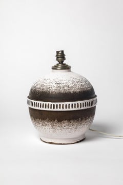 white and black art deco 20th century ceramic table lamp by Keramos Jean Besnard
