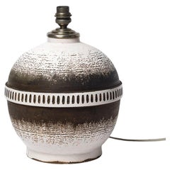 white and black art deco 20th century ceramic table lamp by Keramos Jean Besnard