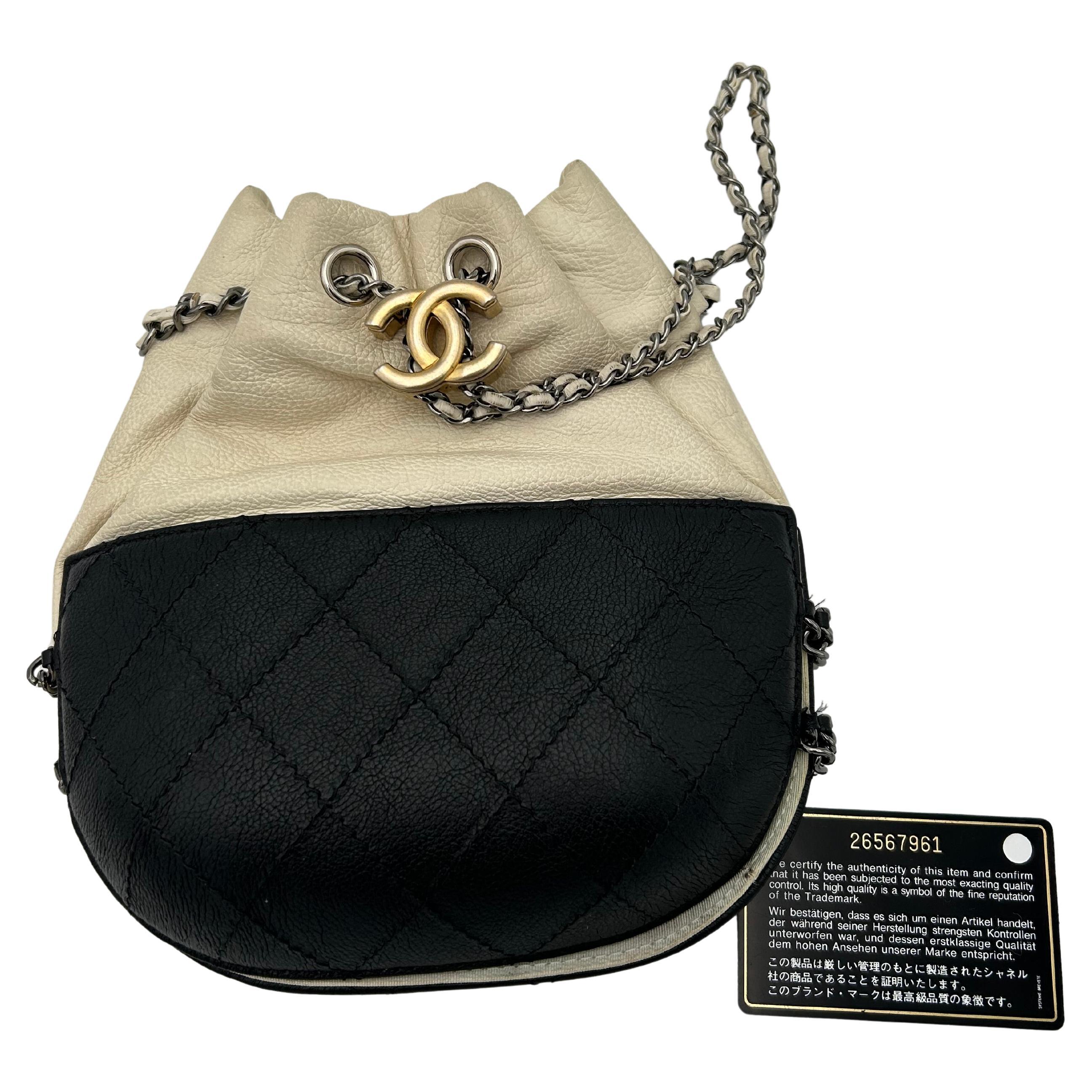 White and Black Chanel Gabrielle Bucket Bag