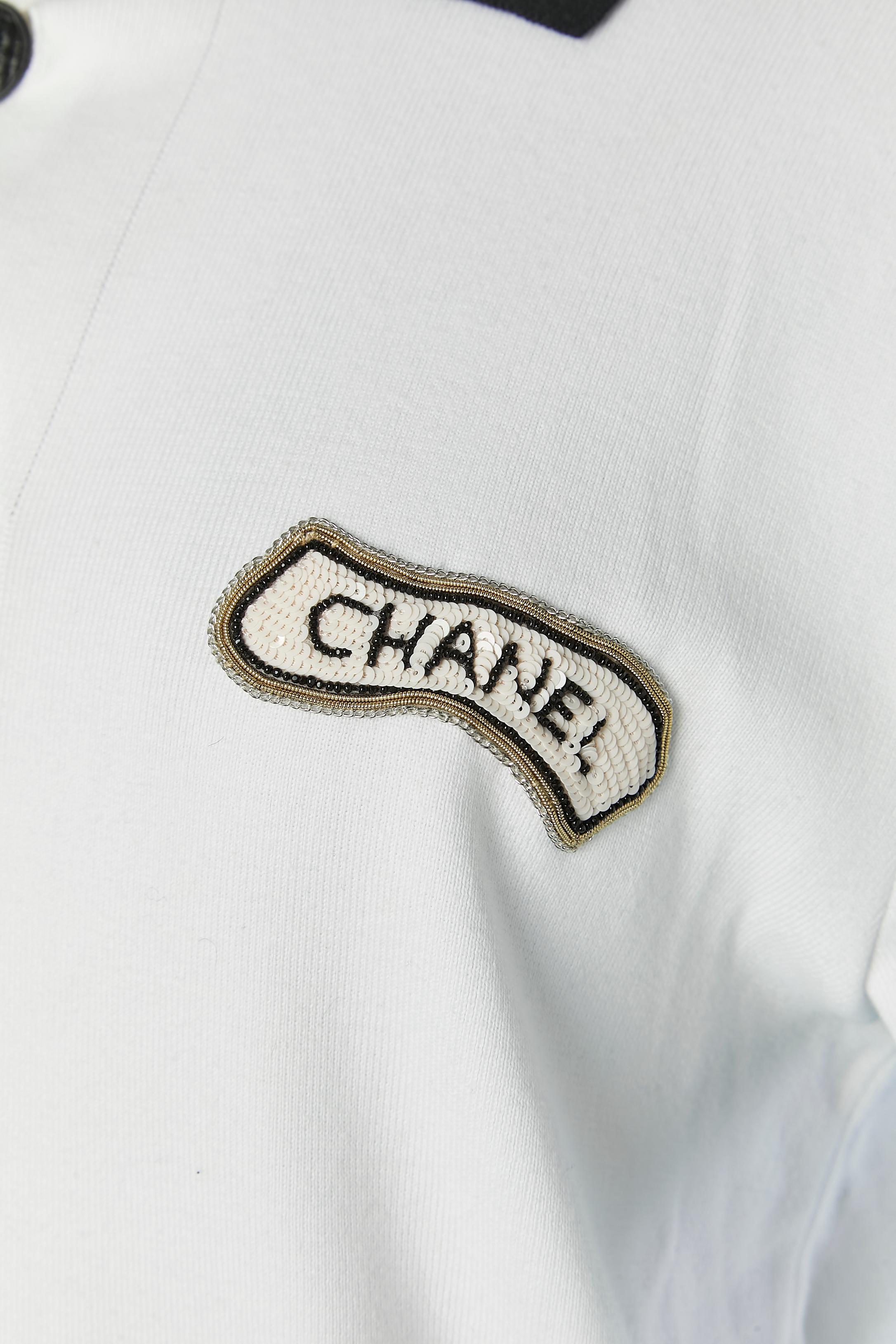 Gray White and black cotton jersey Polo shirt CHANEL