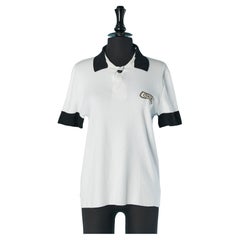 White and black cotton jersey Polo shirt CHANEL