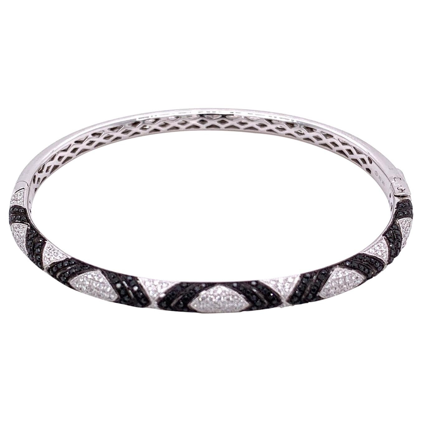 White and Black Diamond Gold Bangle Bracelet