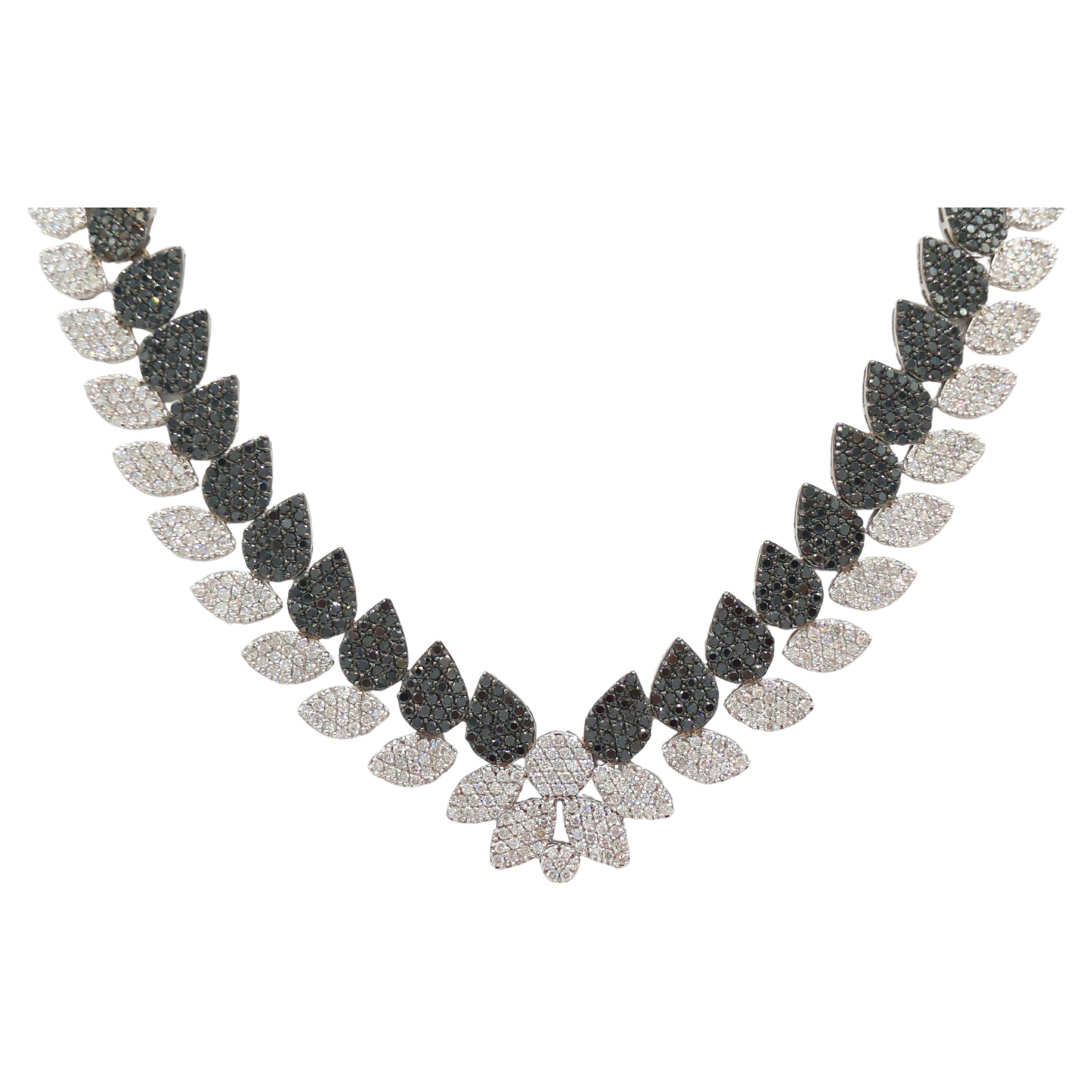 White and Black Diamond Necklace in 18K White Gold For Sale
