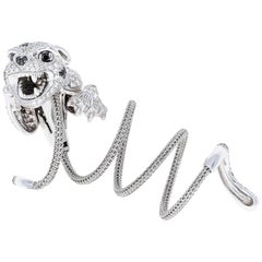 Italian White and Black Diamond Panther Spring Ring, 18kt White Gold