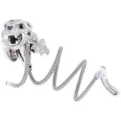  Italian White and Black Diamond Panther Spring Ring, 18kt White Gold