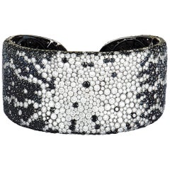 White and Black Diamond Pavé White Gold and Black Rhodium Bangle Bracelet