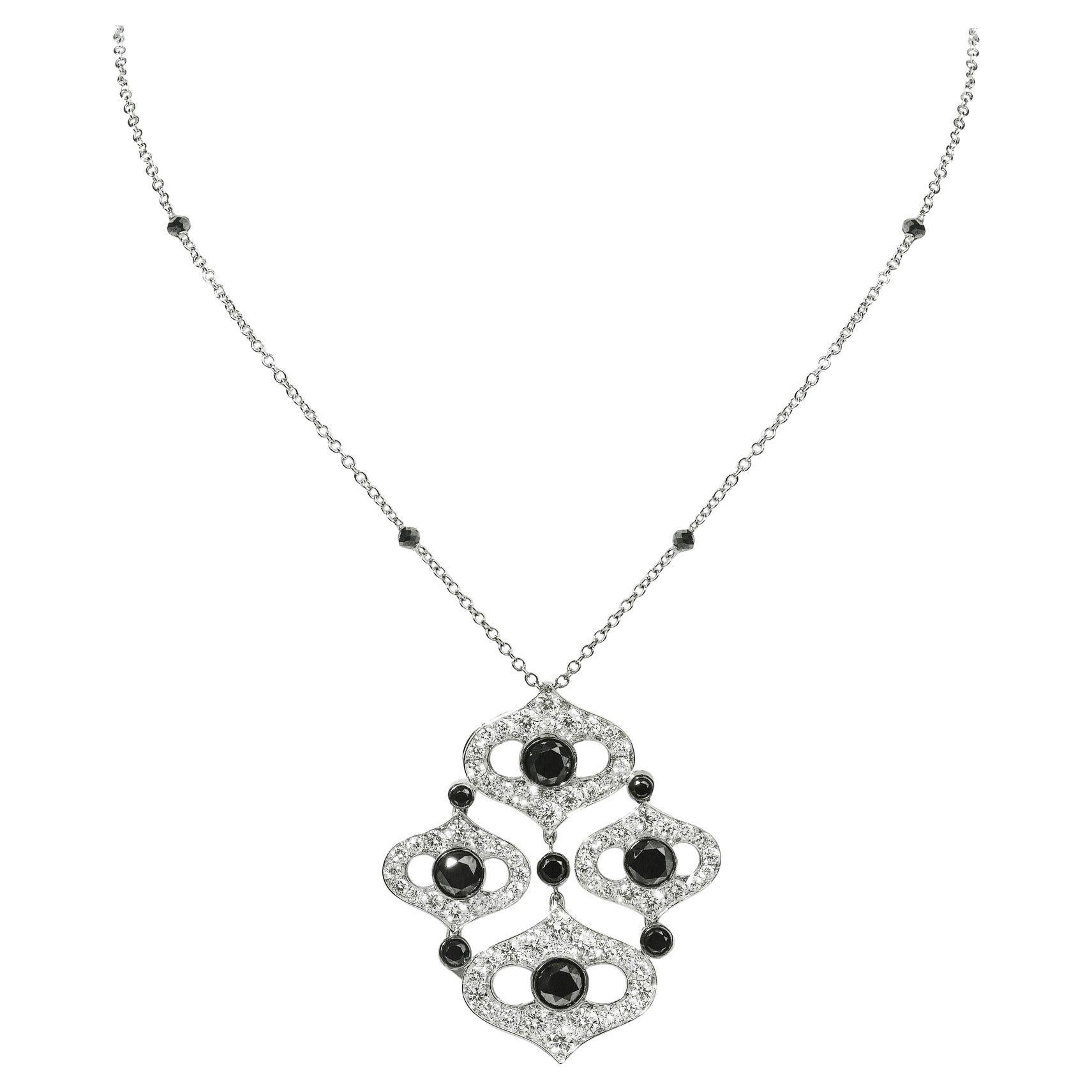 White and Black Diamonds Pavè Cut Out Necklace in 18kt White Gold For Sale
