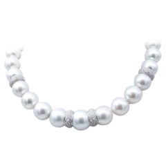 White and Black Diamonds, South-Sea Pearls, 18 Karat White Gold Beaded Necklace