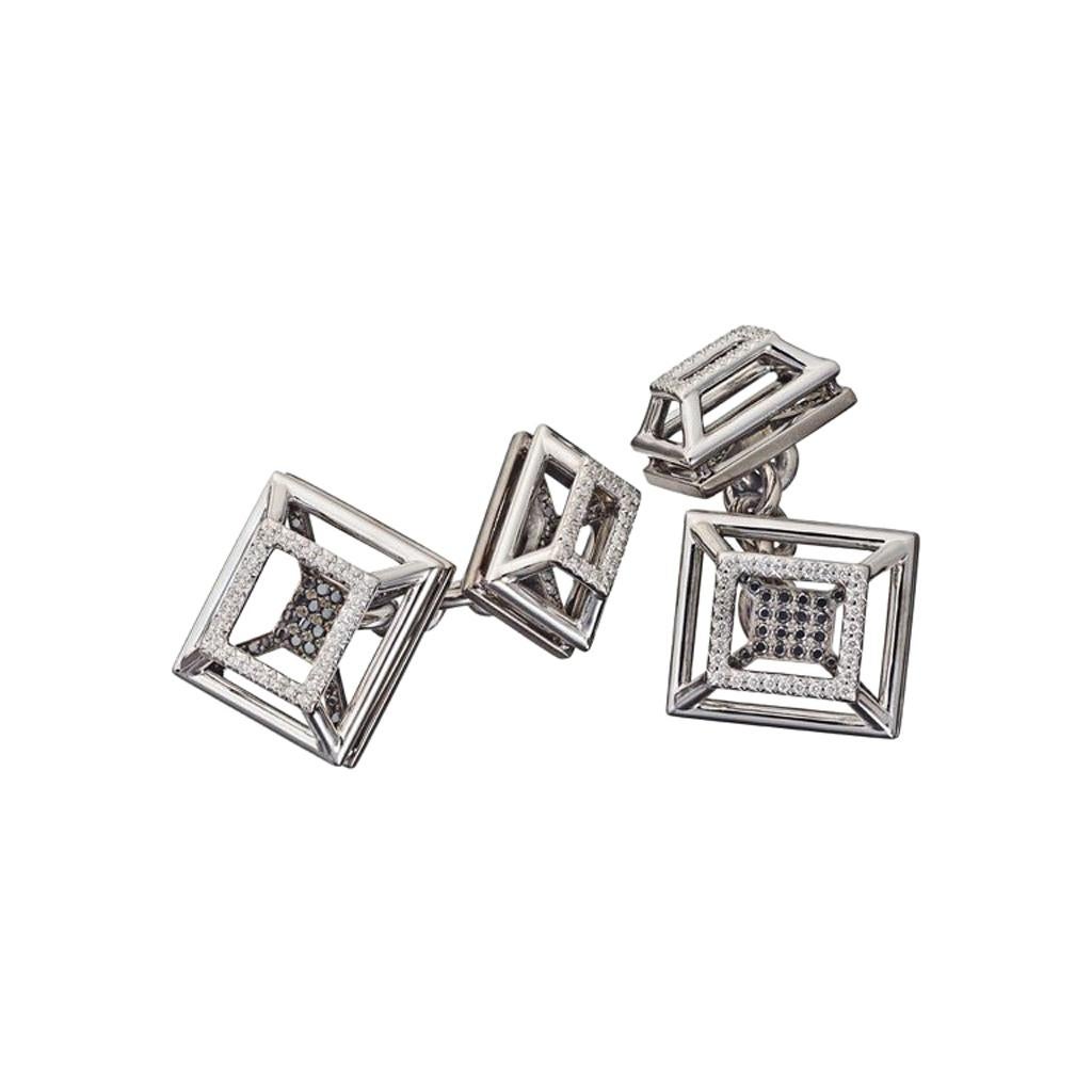 White and Black Diamonds White Gold Cufflinks For Sale