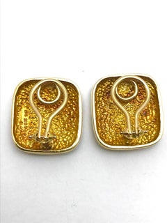 White and Black Enamel and Yellow Gold Checkerboard Clip Earrings
