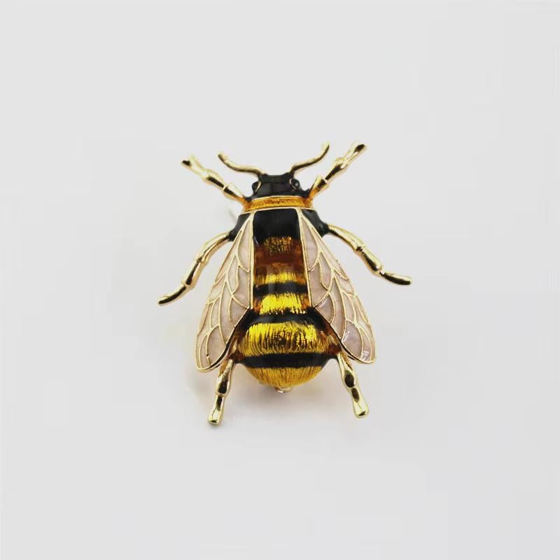 White and Black Enamel Bumblebee Golden Vintage Brooch Pin 2