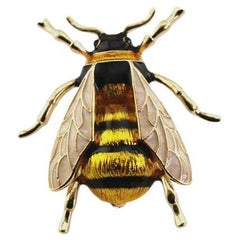 White and Black Enamel Bumblebee Golden Vintage Brooch Pin